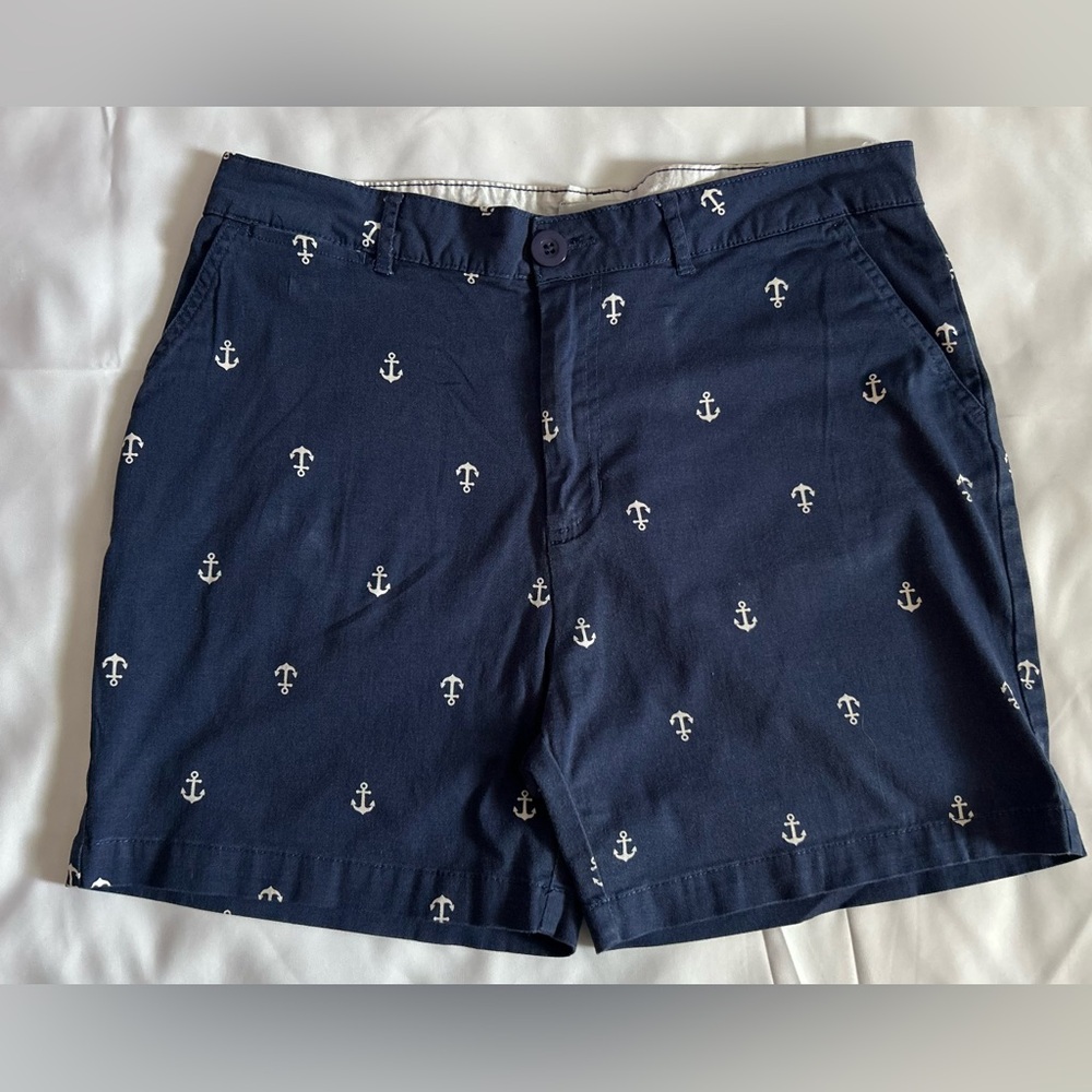 Caribbean Joe & Company Navy Blue Shorts with White Anchor Print Size 10
